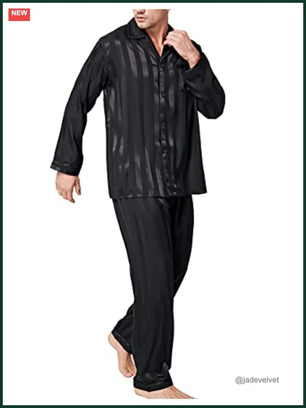 Men's Satin Pajama Set Long Sleeve Loungewear Button Down Two-Piece Sleepwear